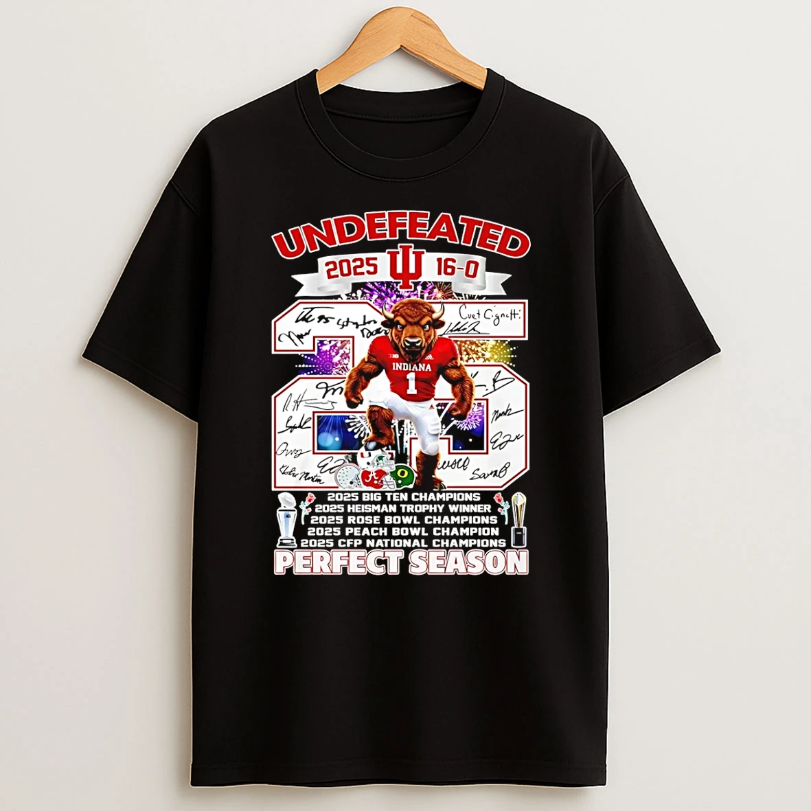 Indiana Hoosiers Undefeated 2025 16 0 Perfect Season Cfp National Champions Mascot T Shirt