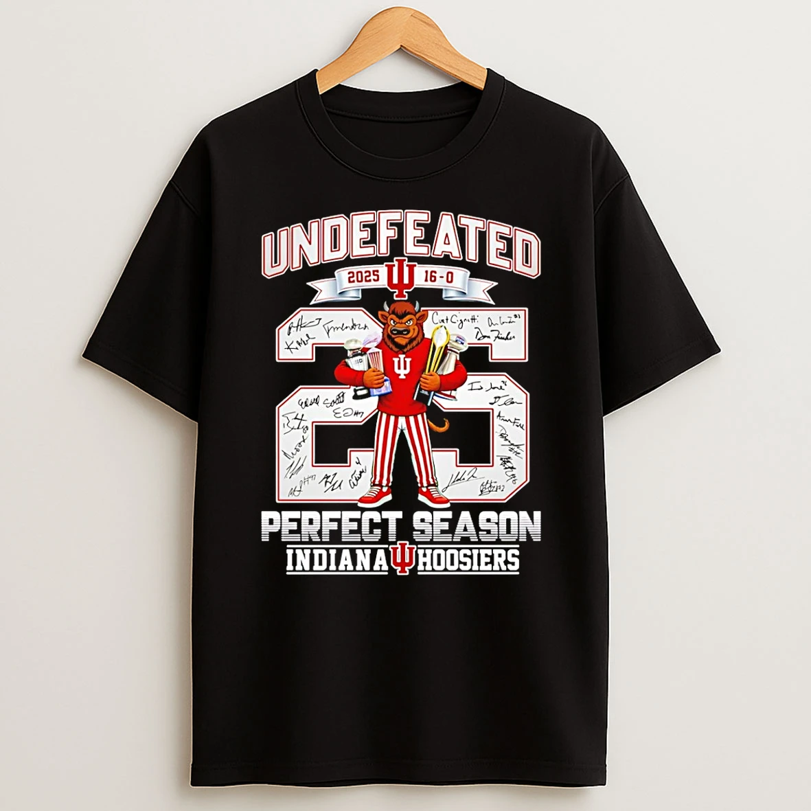 Indiana Hoosiers Undefeated 2025 Cfp National Champions Perfect Season Mascot T Shirt