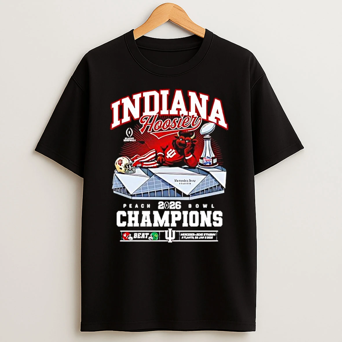 Indiana Hoosiers Beat Duck 2026 Peach Bowl Champions Mascot Stadium T Shirt