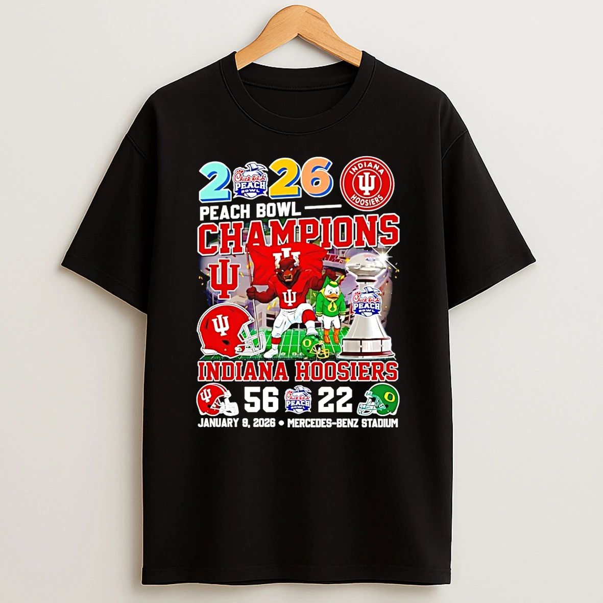 Indiana Hoosiers Football 2026 Peach Bowl Champions Trophy Mascot T Shirt