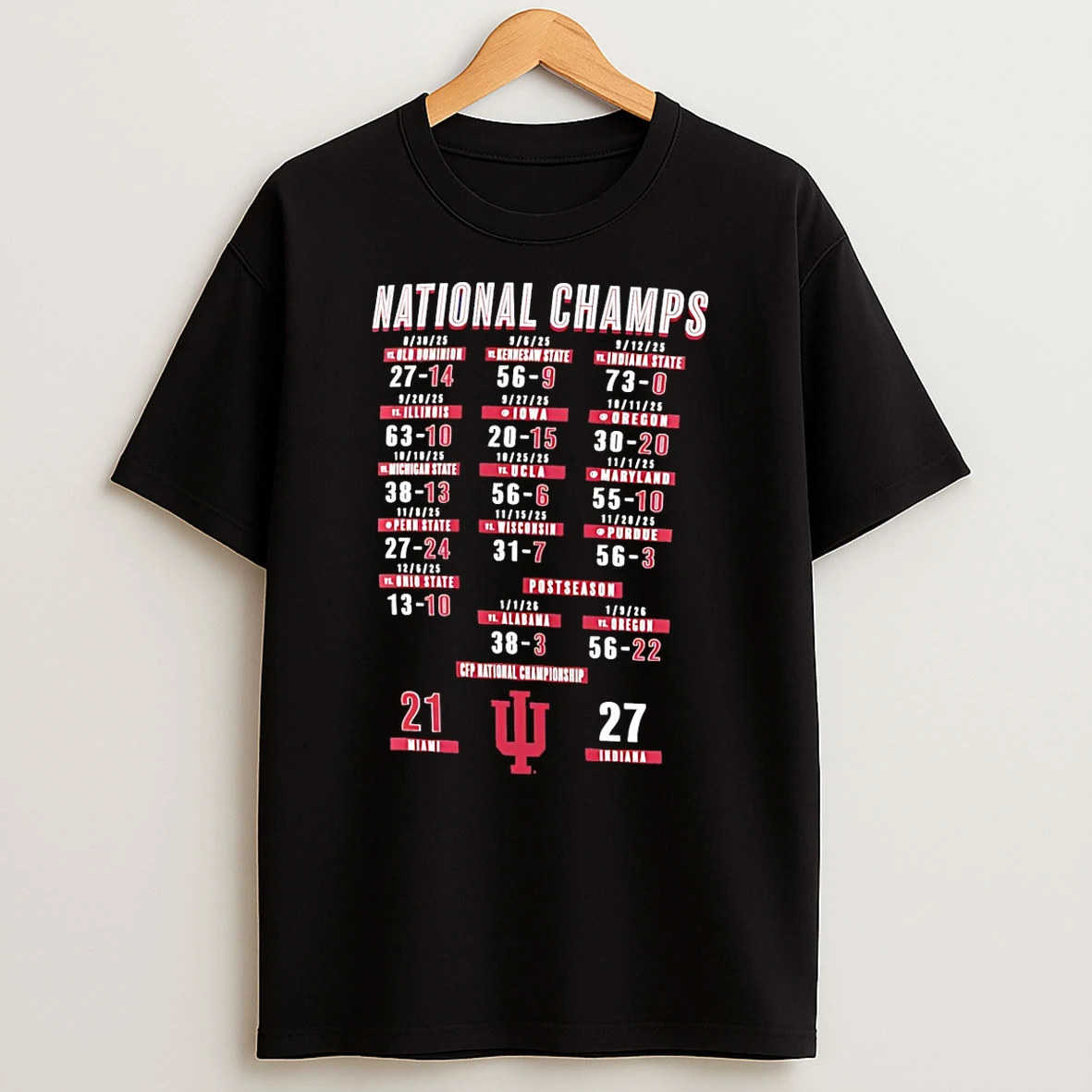 Indiana Hoosiers Football College Football Playoff National Champions 2025 Schedule T Shirt