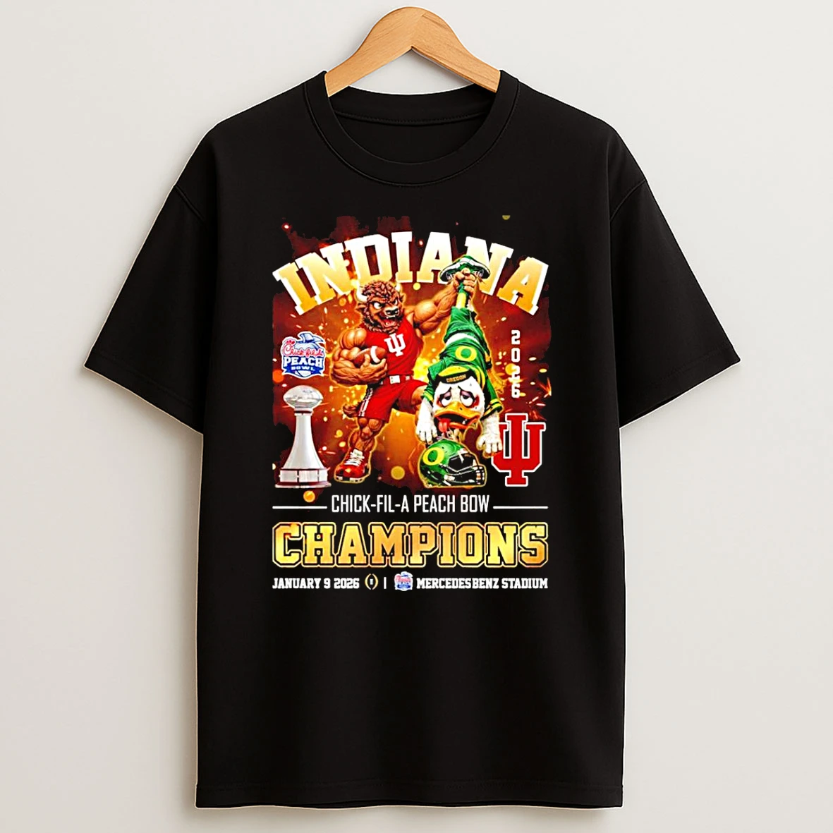 Indiana Hoosiers Mascot 2026 Chick Fil A Peach Bowl Champions T Shirt