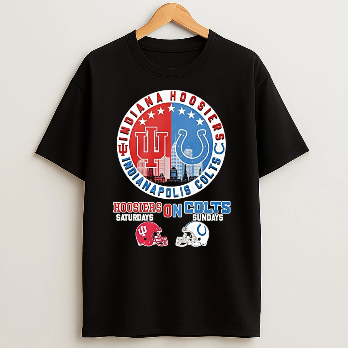 Indiana Hoosiers On Saturdays And Indianapolis Colts On Sundays Helmet Logo Mashup T Shirt