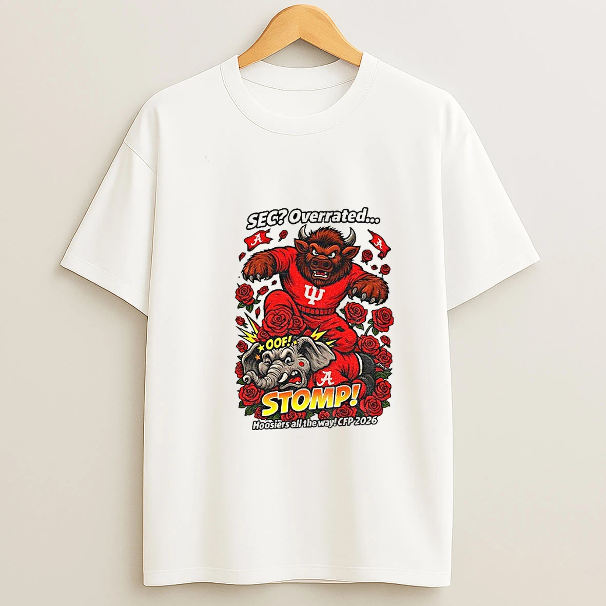Indiana Hoosiers Vs Alabama Crimson Tide Mascot Sec Overrated Stomp Hoosiers All The Way Cfp 2026 T Shirt
