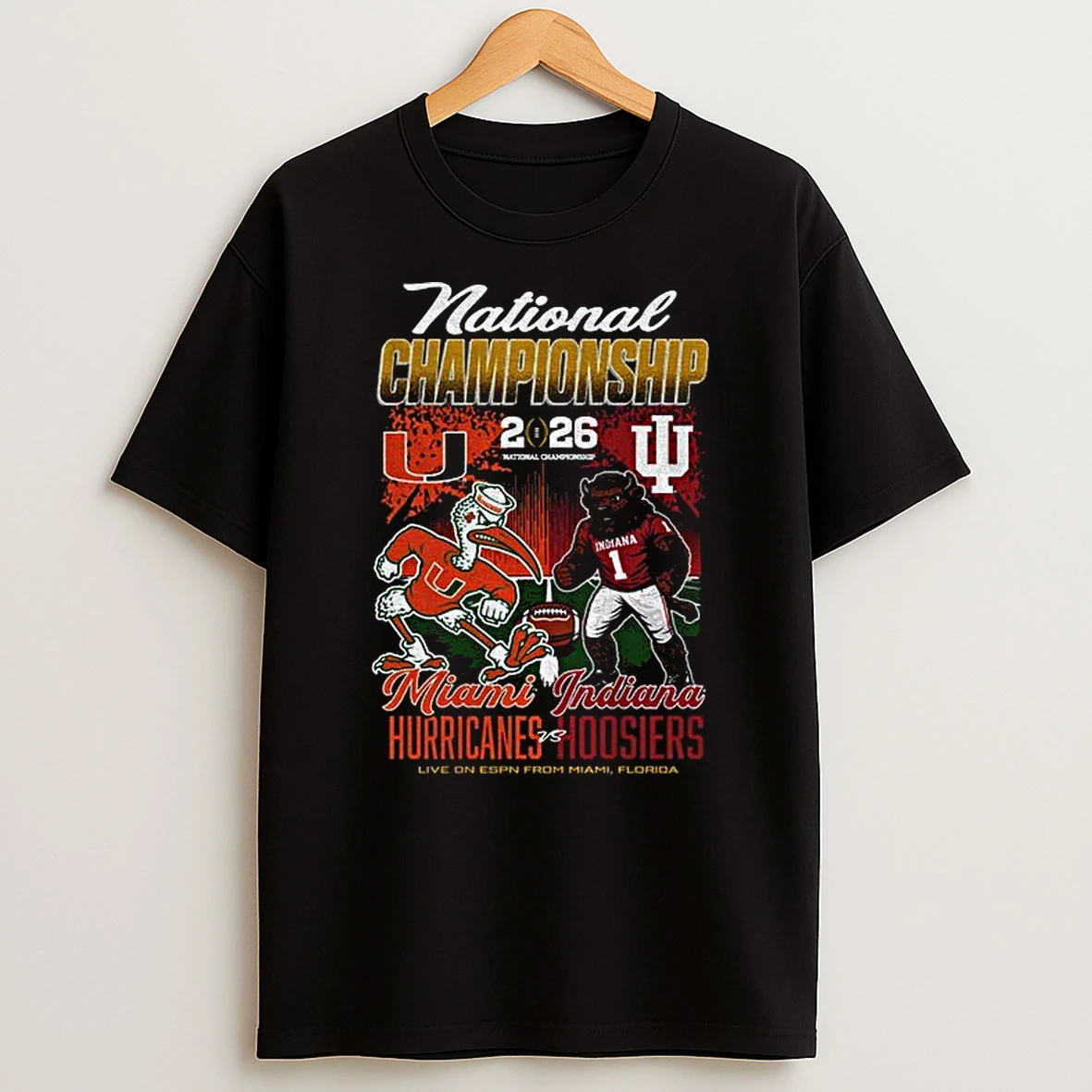 Indiana Hoosiers Vs Miami Hurricanes Cfp 2025 2026 National Championship Match Up T Shirt