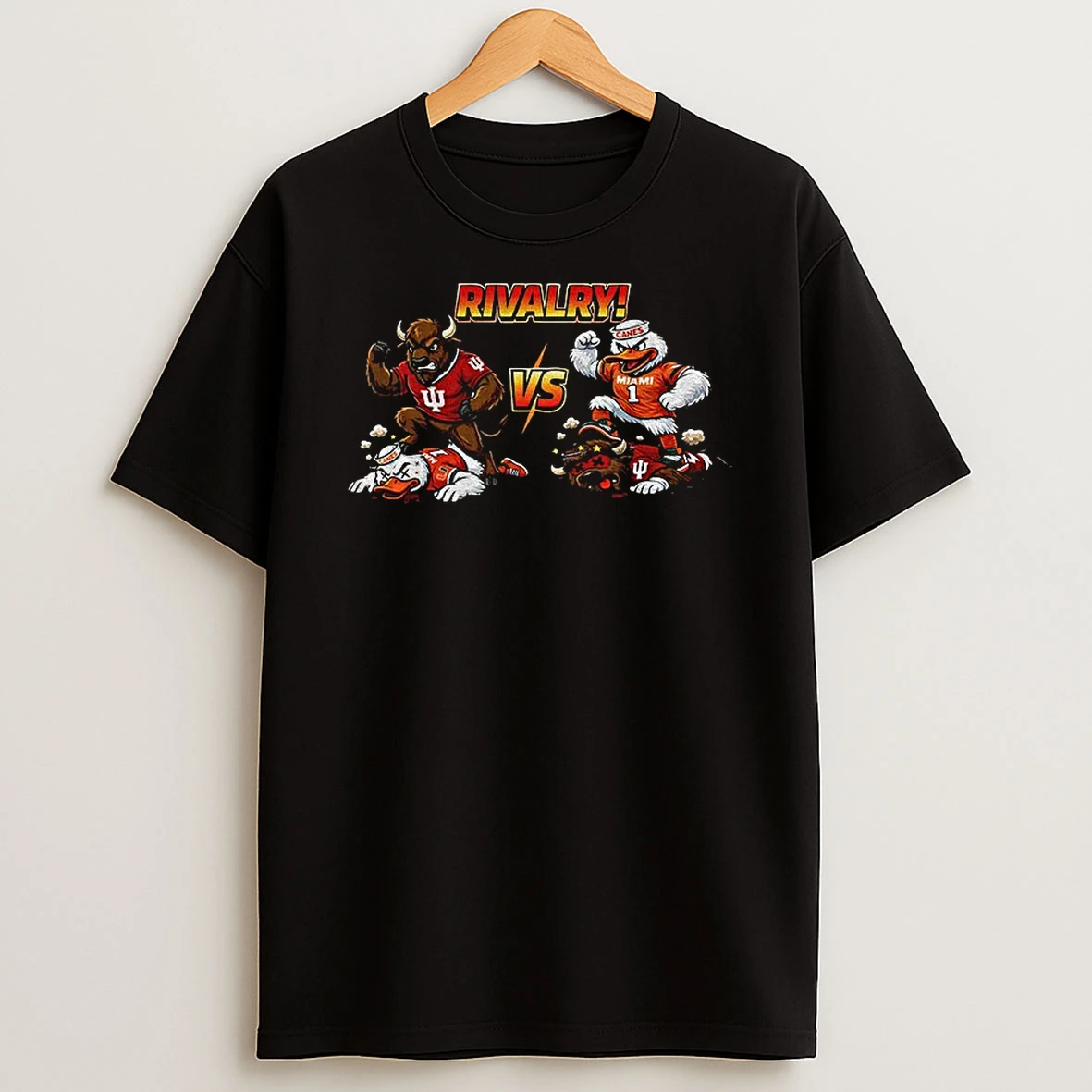 Indiana Hoosiers Vs Miami Hurricanes Rivalry College Football Mascots Game Day T Shirt