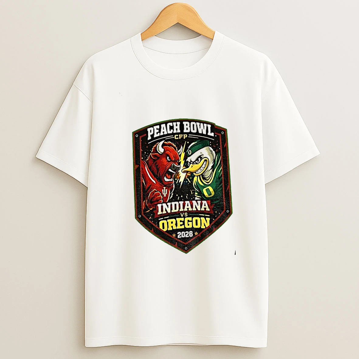 Indiana Hoosiers Vs Oregon Ducks Football College Playoff Mascot Championship Peach Bowl Cfp 2026 T Shirt