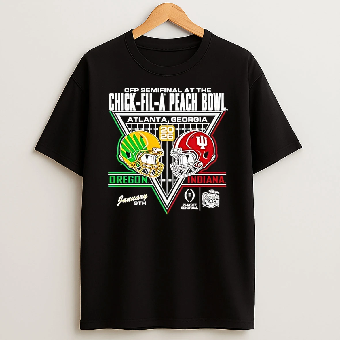Indiana Hoosiers Vs Oregon Ducks 2026 Cfp Semifinal Chick Fil A Peach Bowl Head To Head T Shirt