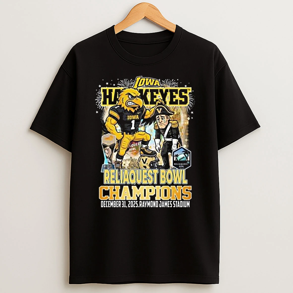 Iowa Hawkeyes Reliaquest Bowl Champions 2025 Mascot T Shirt