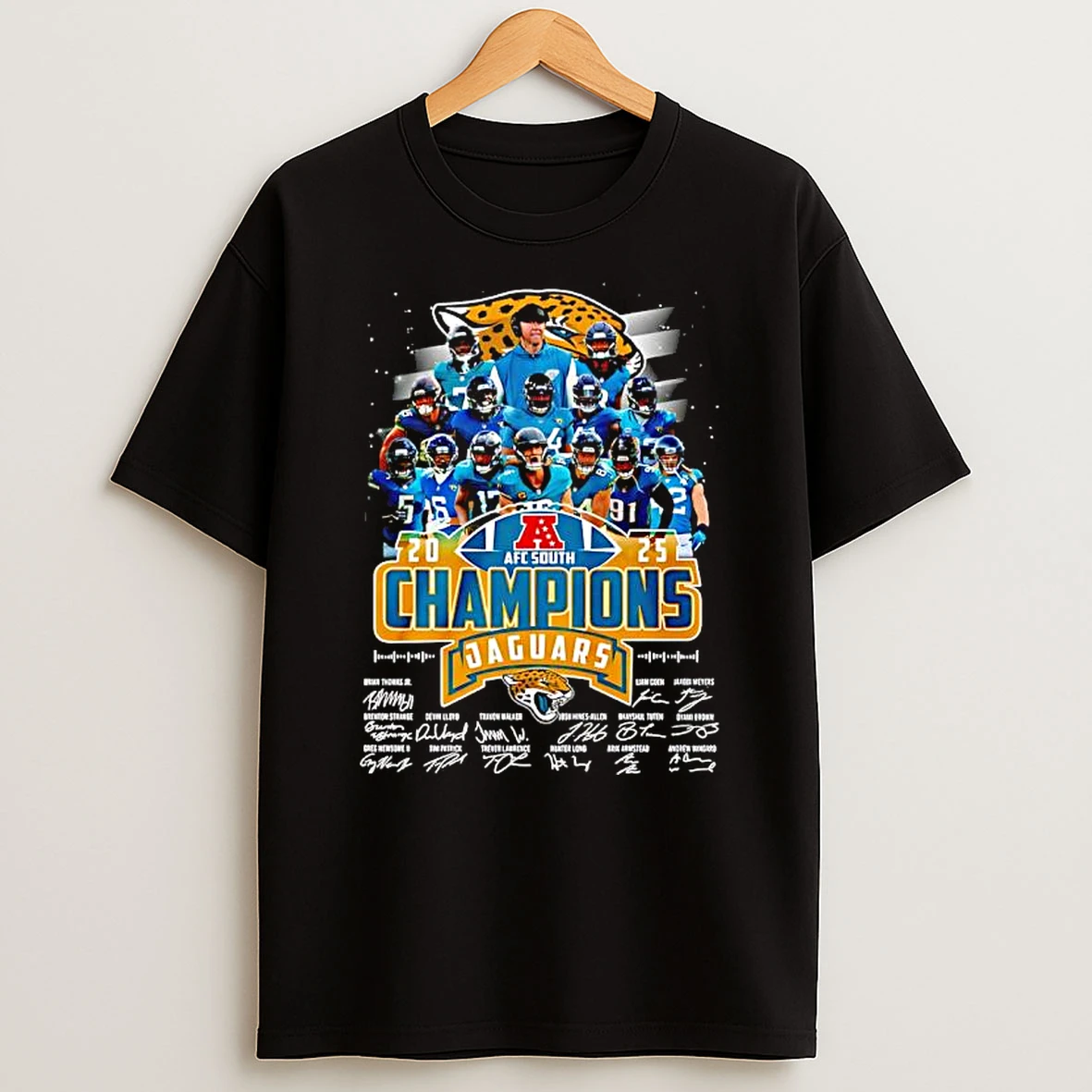 Jacksonville Jaguars 2025 Afc South Champions Celebrate Signatures Graphic T Shirt
