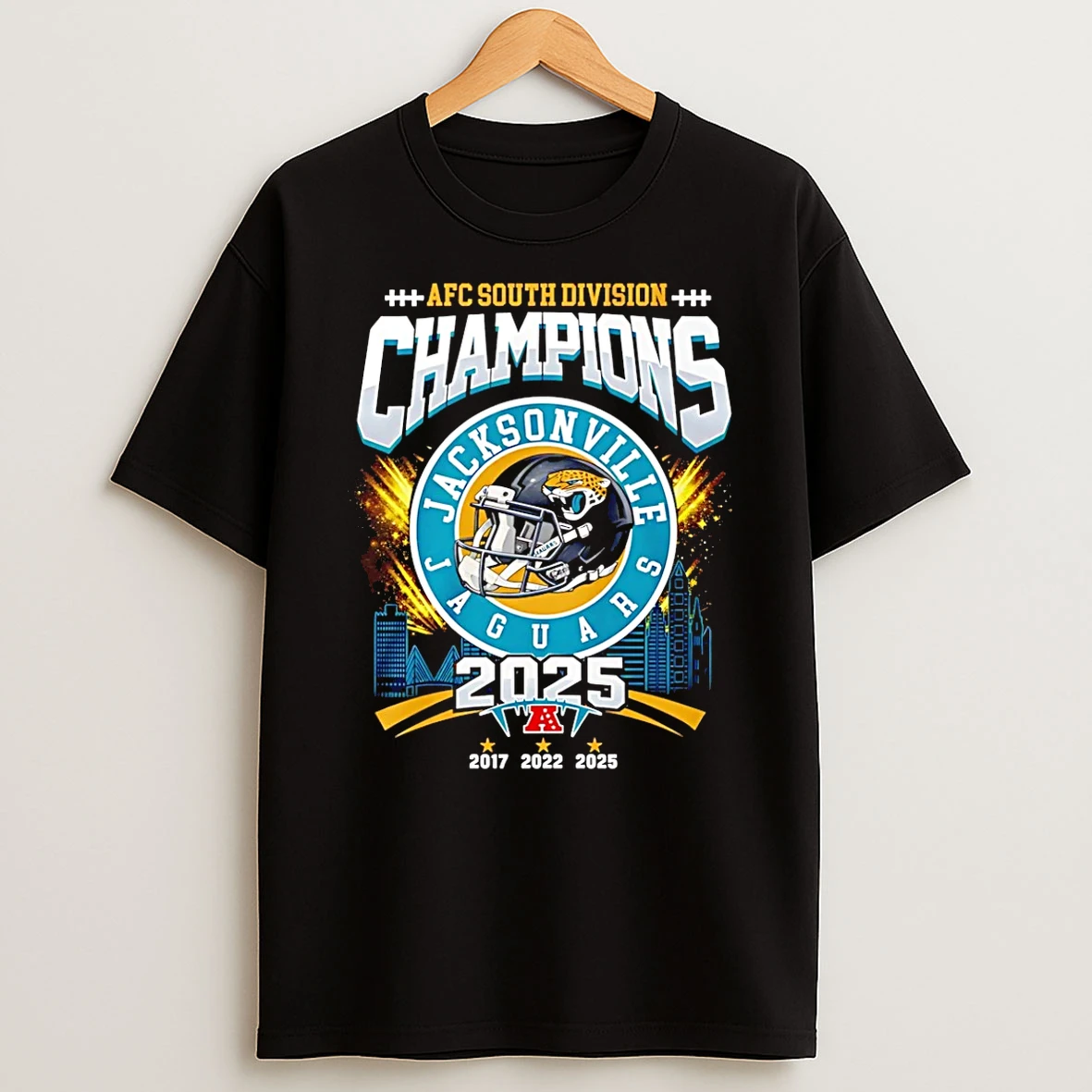 Jacksonville Jaguars 2025 Afc South Champions Helmet Skyline T Shirt