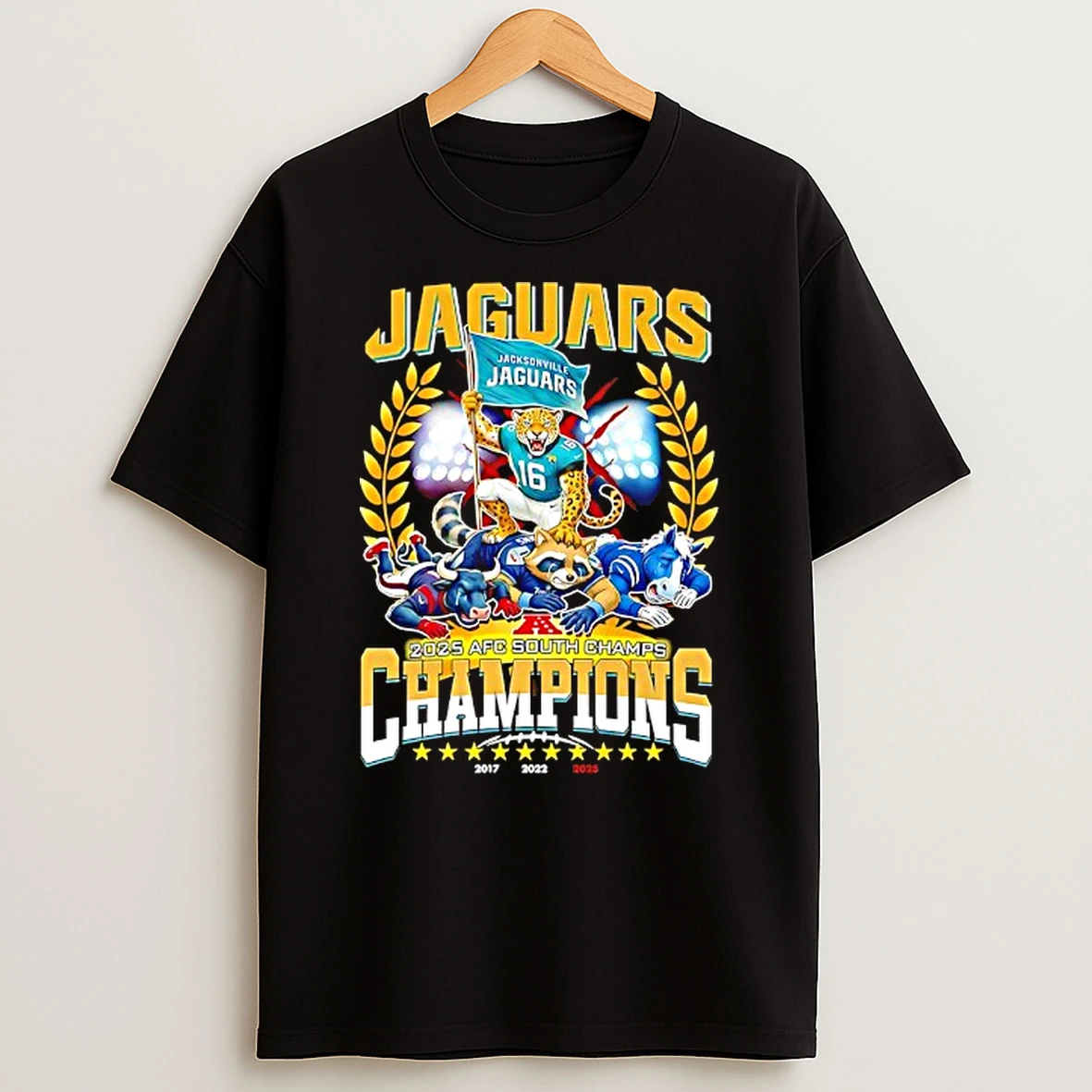 Jacksonville Jaguars 2025 Afc South Champions Mascot Flag T Shirt