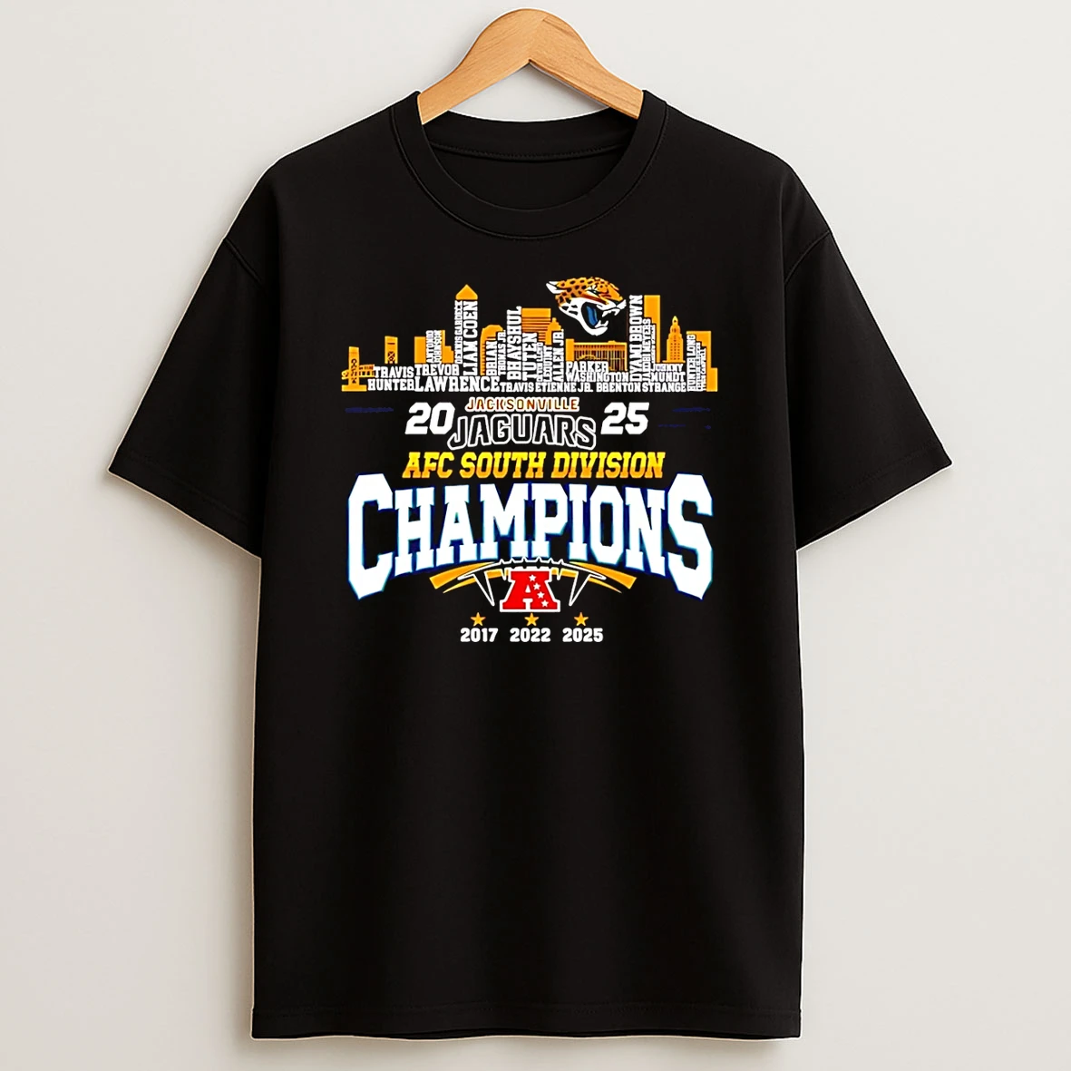 Jacksonville Jaguars 2025 Afc South Division Champions Name City Skyline T Shirt