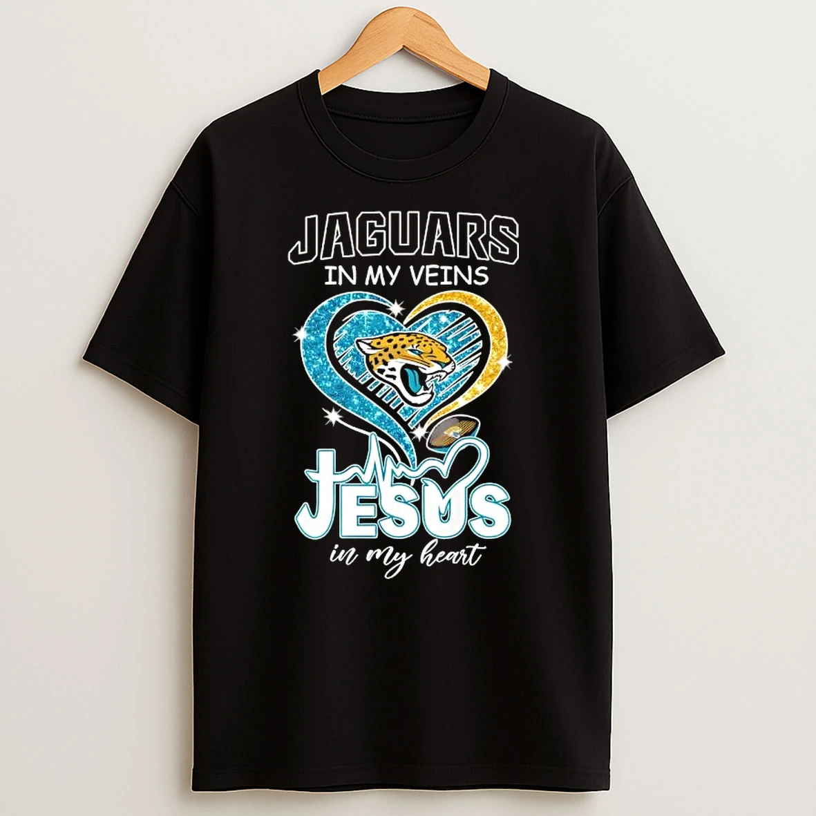 Jacksonville Jaguars Football In My Veins Jesus In My Glitter Heart T Shirt