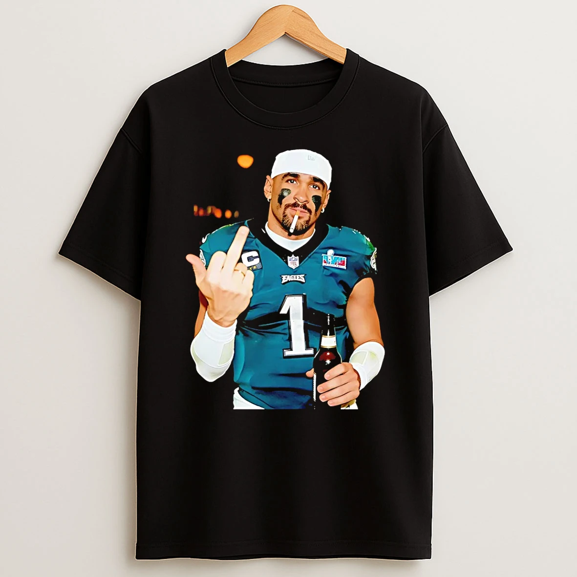 Jalen Hurts Philadelphia Eagles Middle Finger And Beer T Shirt