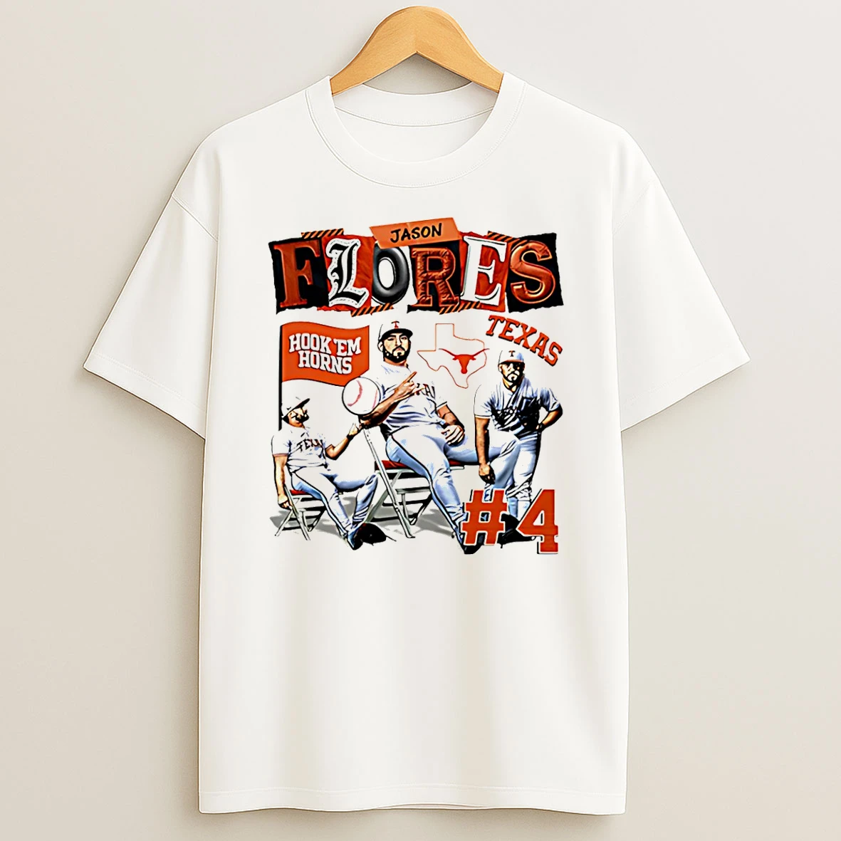 Jason Flores Texas Baseball Ncaa Hook Em Horns Graphic T Shirt