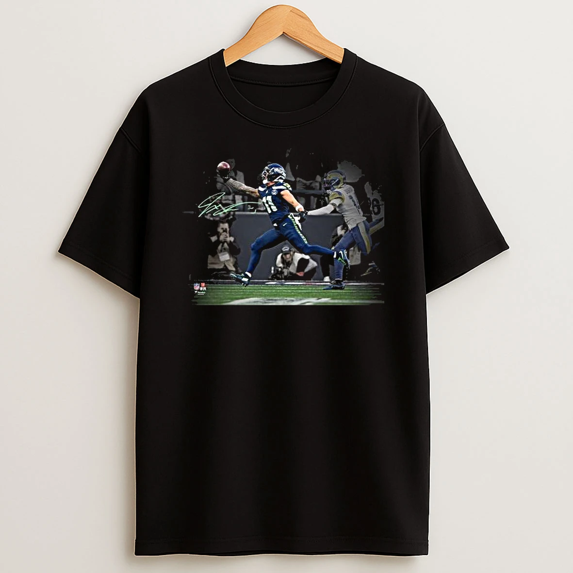 Jaxon Smith Njigba Seattle Seahawks Autographed 2025 Nfc Championship One Handed Catch Spotlight Photograph T Shirt