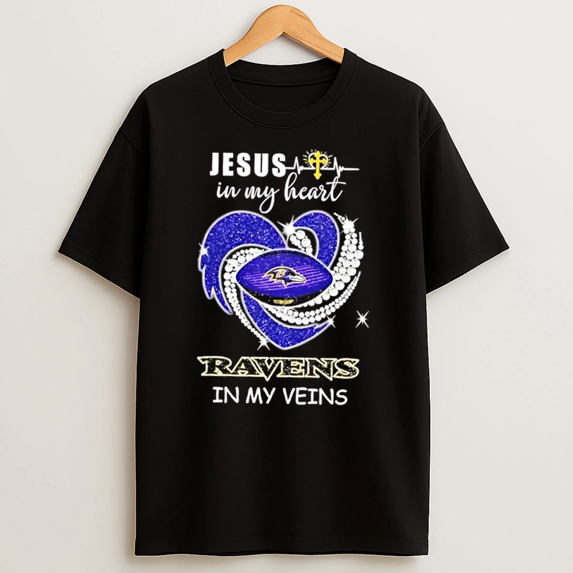 Jesus In My Heart Baltimore Ravens In My Veins Diamond Heart T Shirt