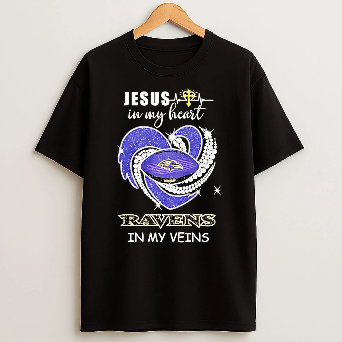 Jesus In My Heart Baltimore Ravens In My Veins Logo Team T Shirt