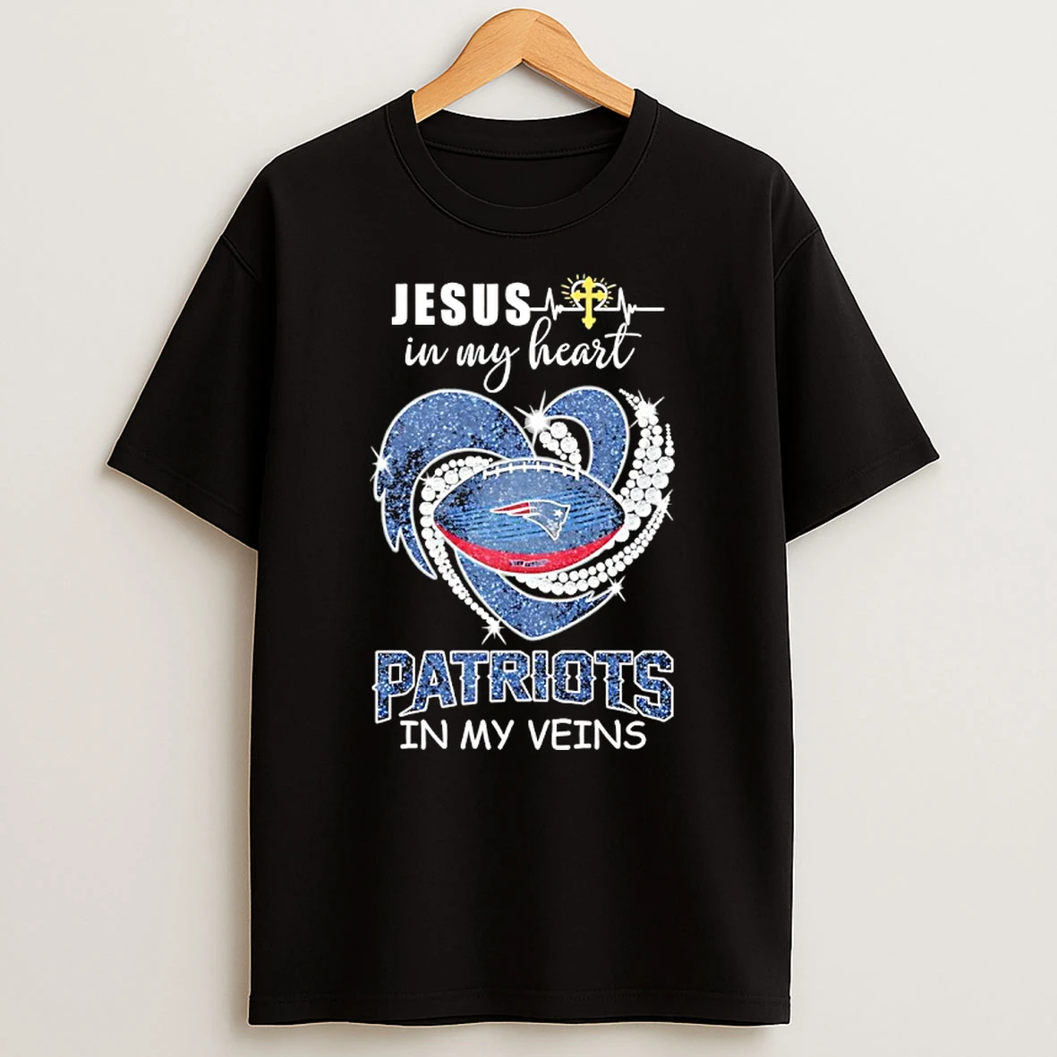 Jesus In My Heart New England Patriots In My Veins Logo Team T Shirt