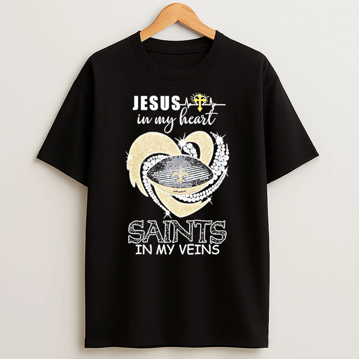 Jesus In My Heart New Orleans Saints In My Veins Logo Team T Shirt