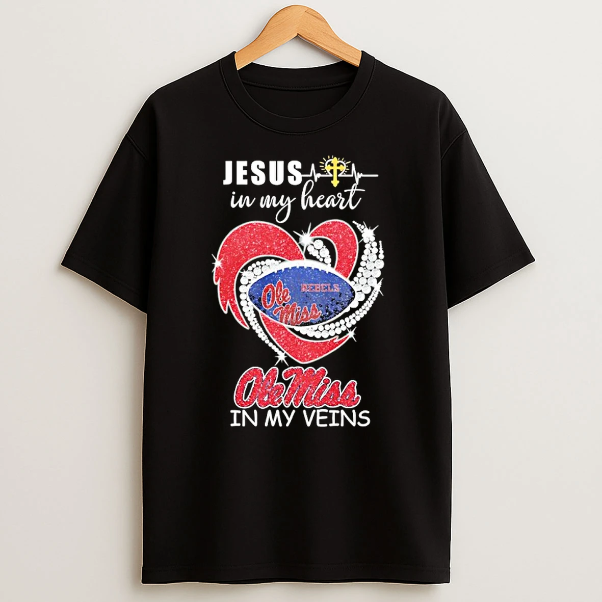 Jesus In My Heart Ole Miss Rebels In My Veins Logo Team T Shirt