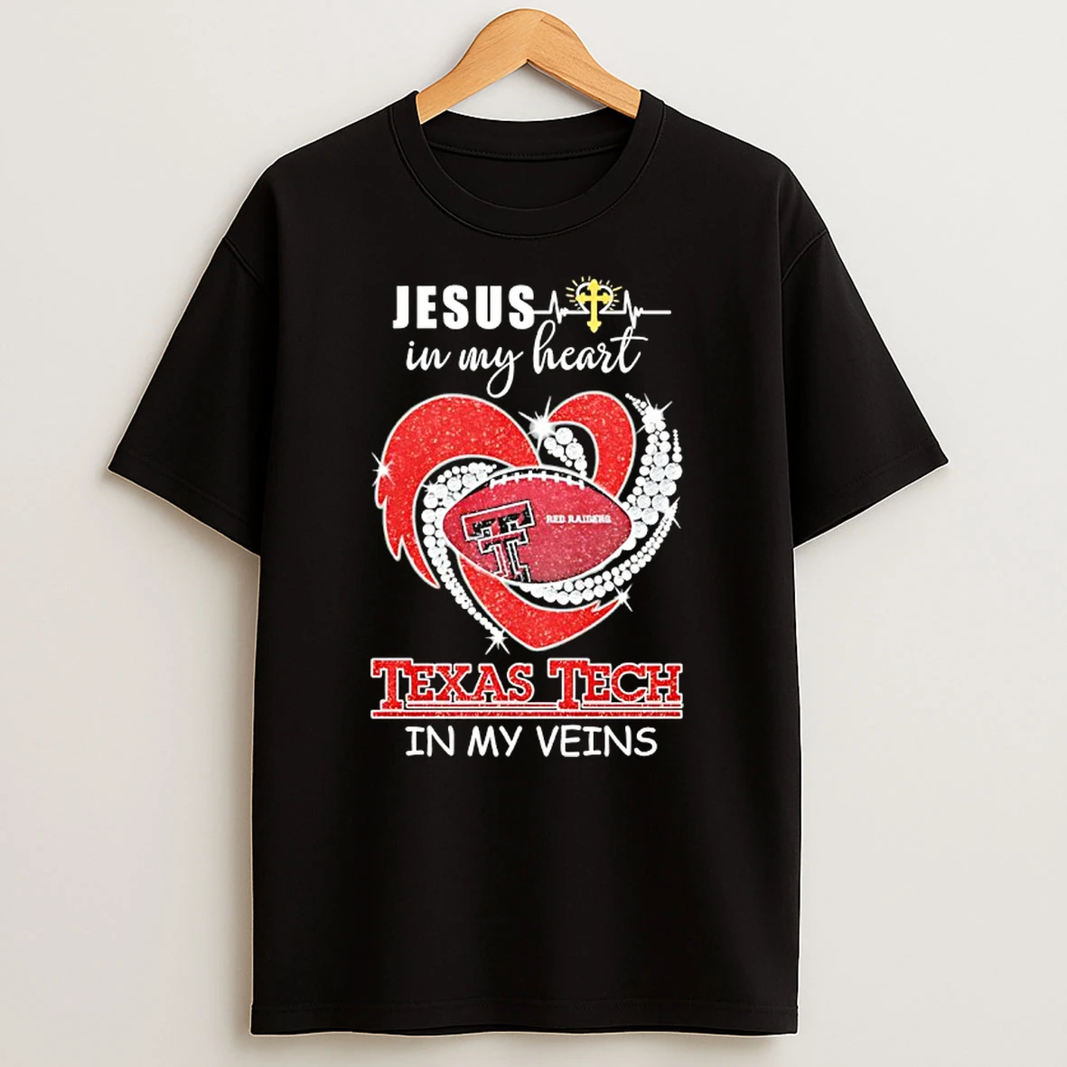 Jesus In My Heart Texas Tech Red Raiders In My Veins Logo Team T Shirt