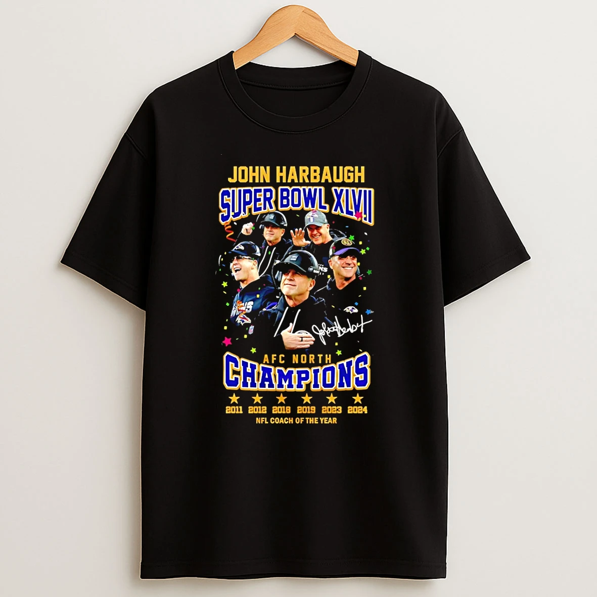 John Harbaugh Baltimore Ravens Super Bowl Xlvii Afc North Champions 2025 T Shirt
