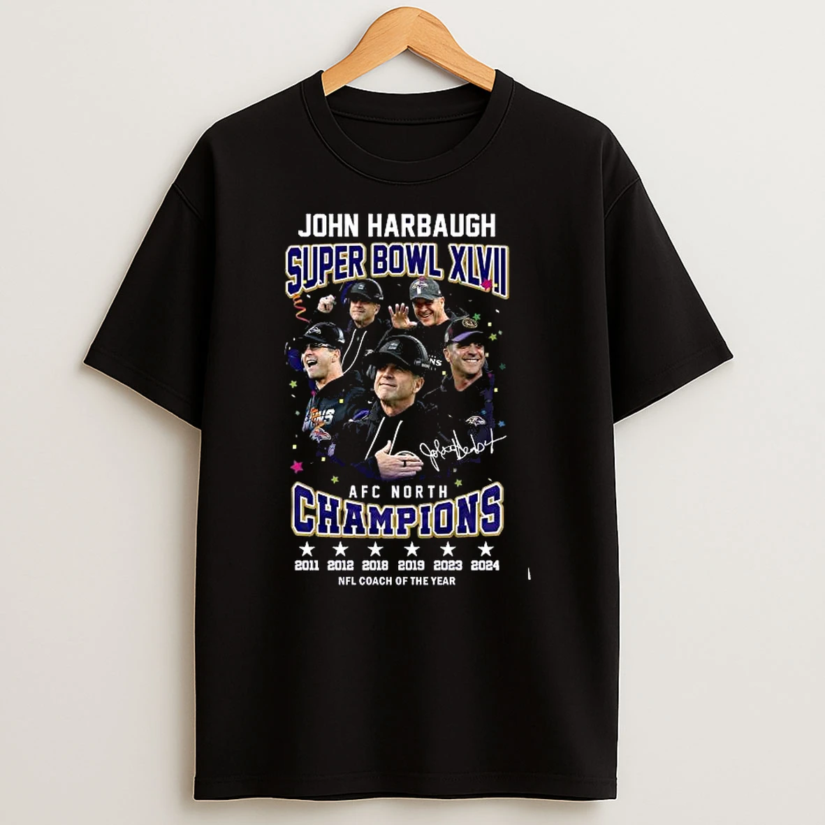 John Harbaugh Super Bowl Xlvii Afc North Champions Nfl Goat Baltimore Ravens T Shirt