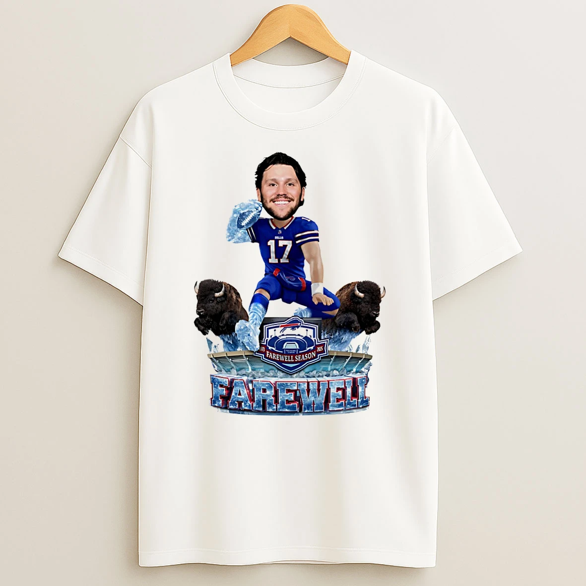 Josh Allen Buffalo Bills Hurdle Over Highmark Stadium Farewell Season Caricature T Shirt