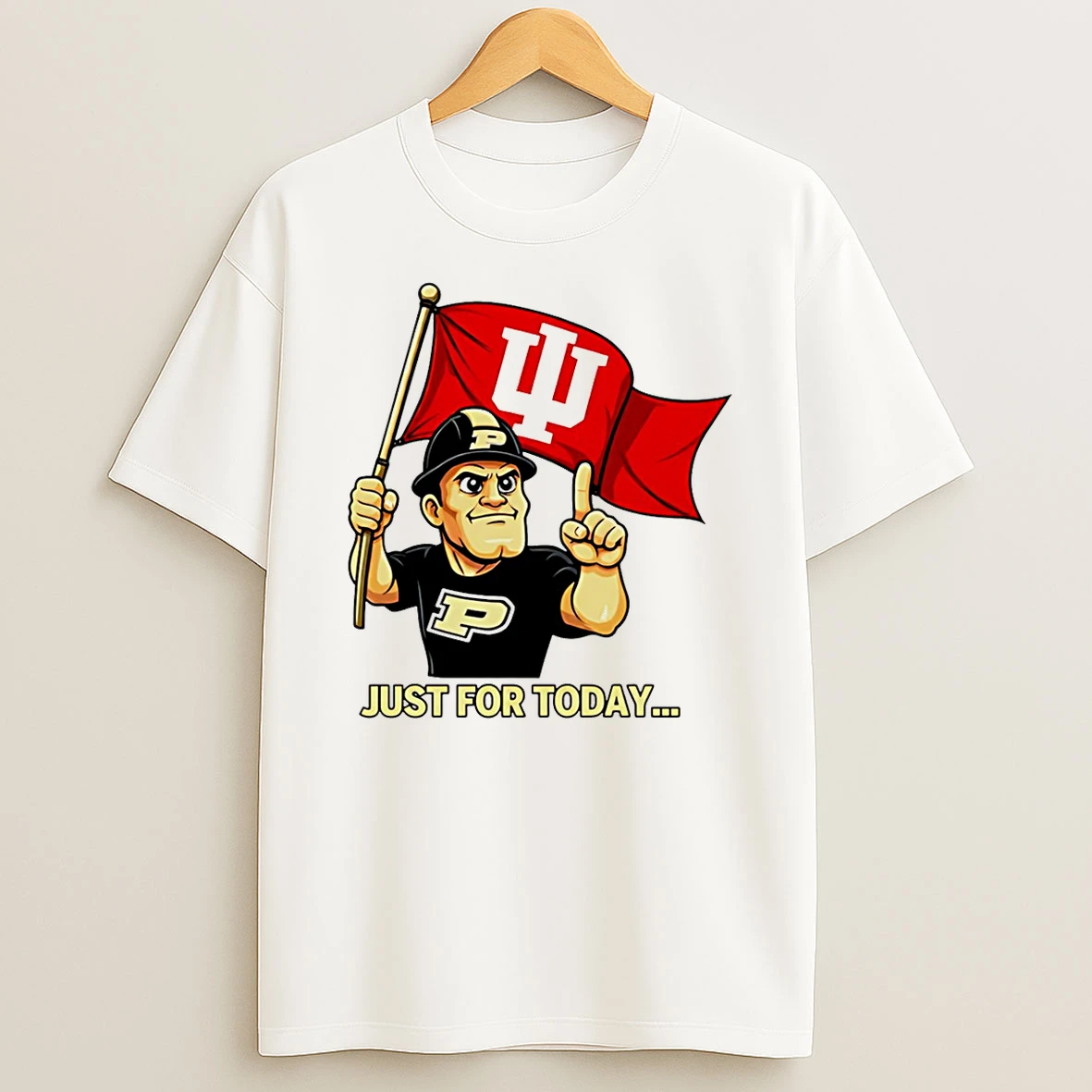 Just For Today Purdue Pete With Flag Indiana Hoosier T Shirt
