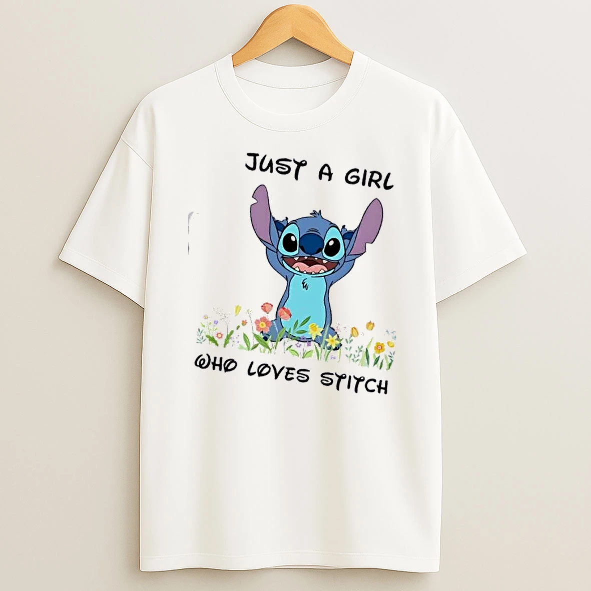 Just A Girl Who Loves Stitch Flowers T Shirt