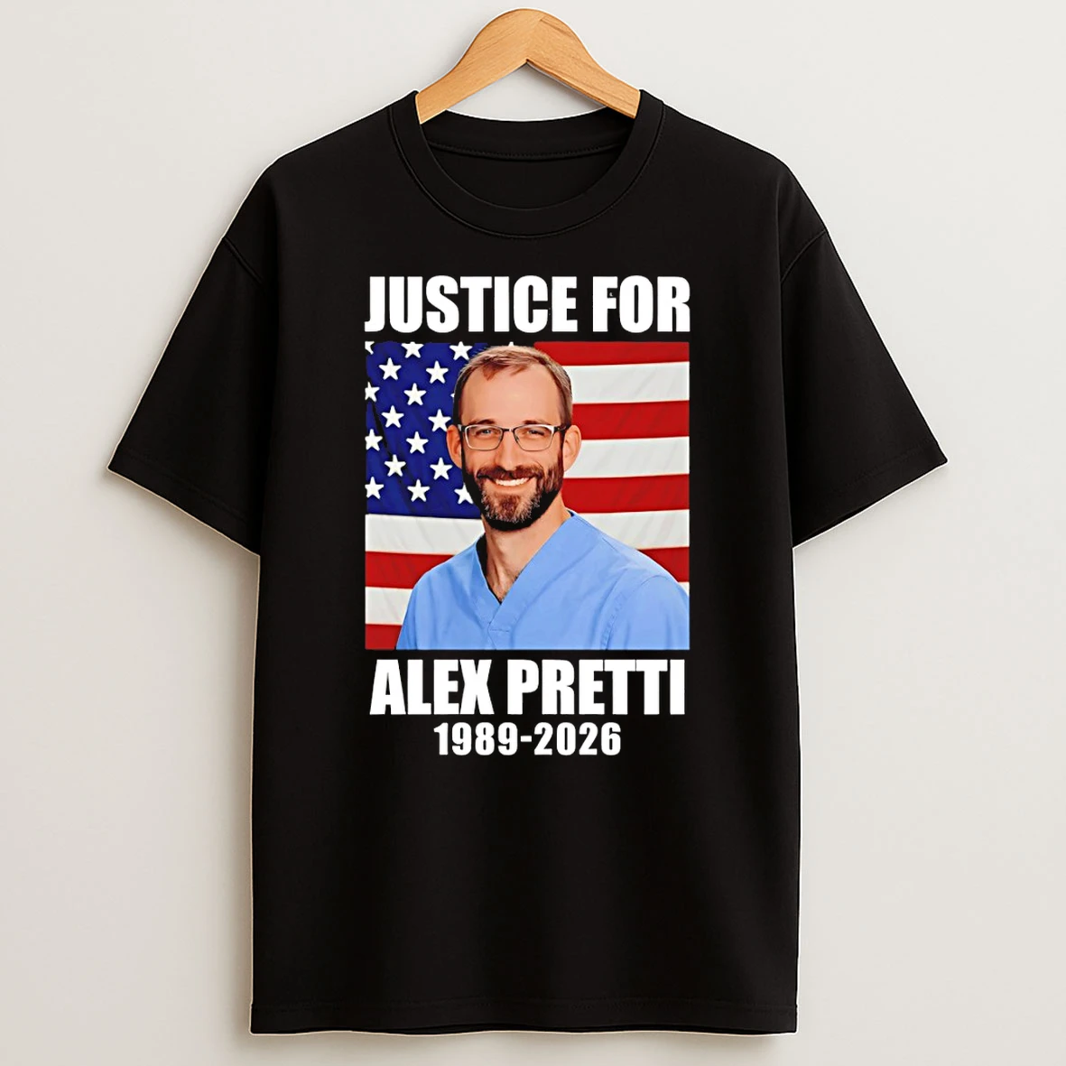 Justice For Alex Pretti 1989 2026 America Flag Anti Trump Political Protest T Shirt