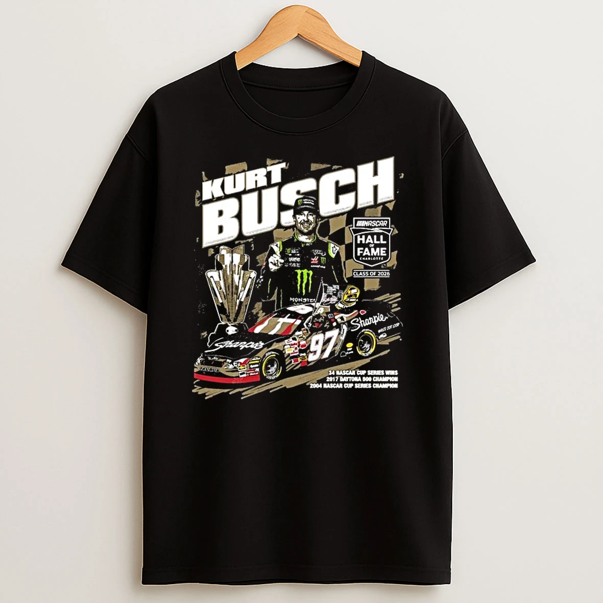 Kurt Busch Checkered Flag Sports Black Nascar 2026 Hall Of Fame T Shirt