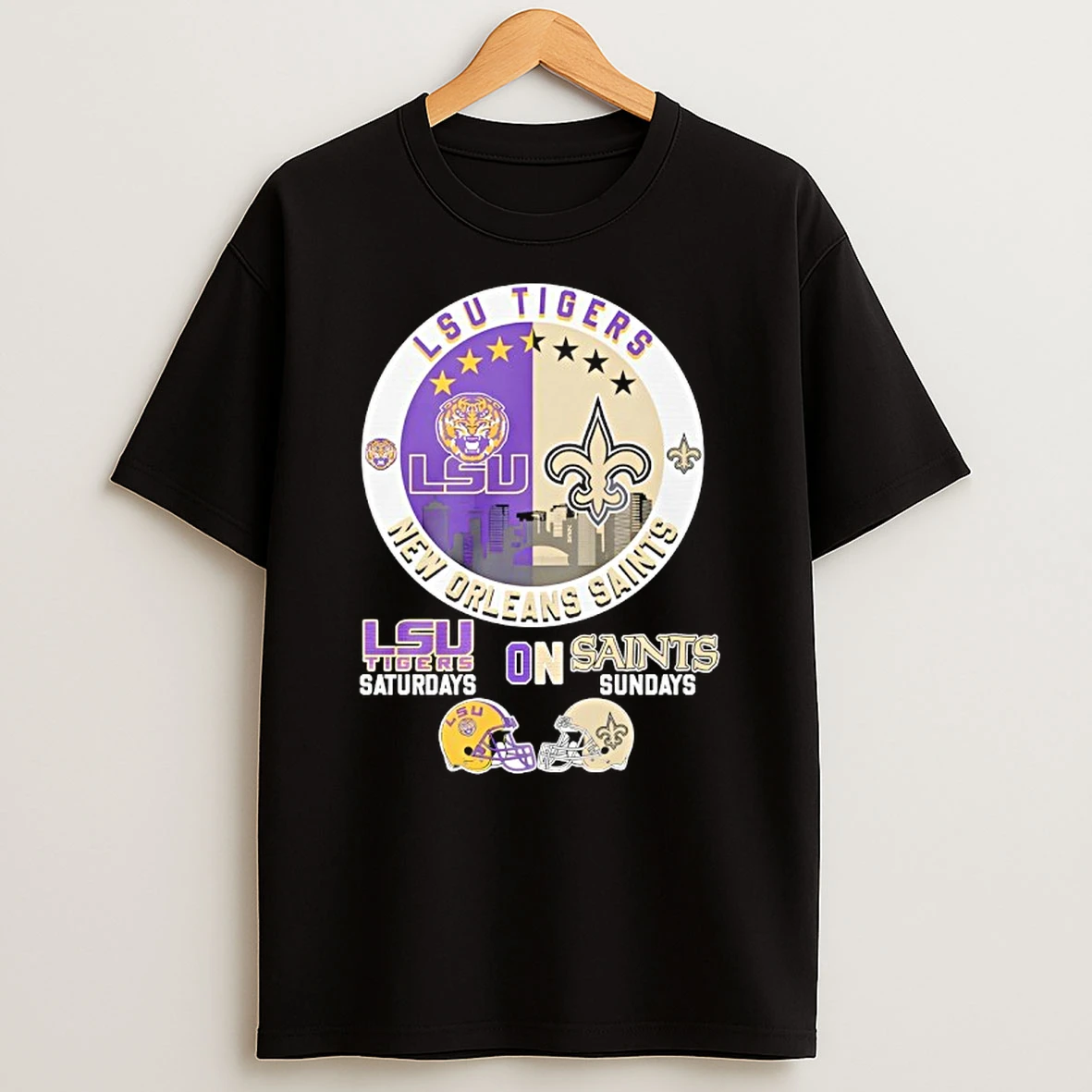 Lsu Tigers On Saturdays And New Orleans Saints On Sundays Helmet Logo Mashup T Shirt