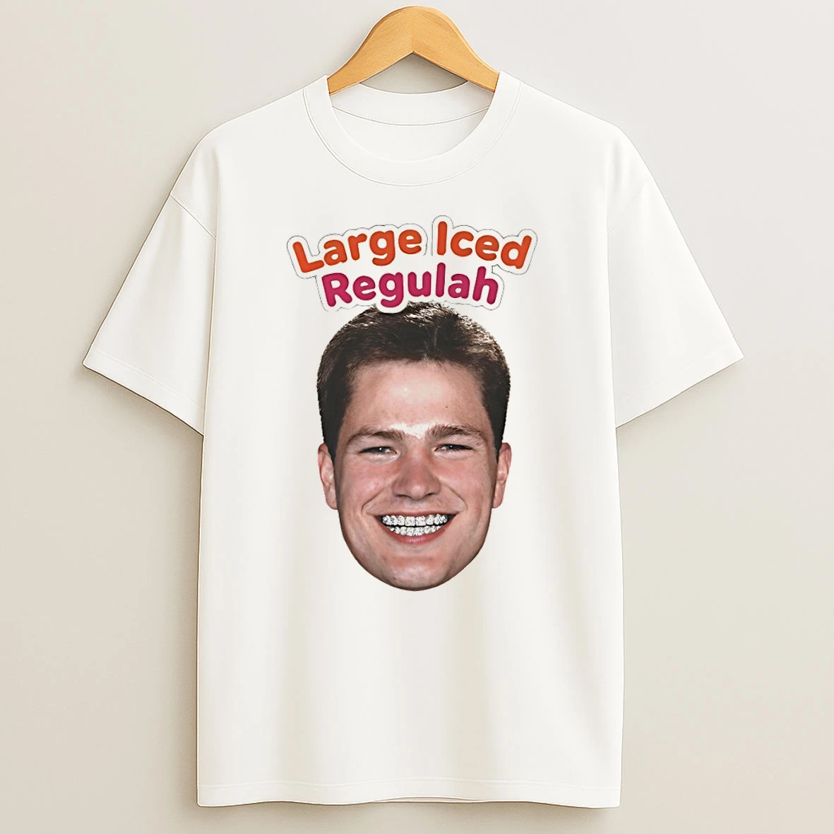 Large Iced Regulah Drake Maye Face Patriots Team T Shirt