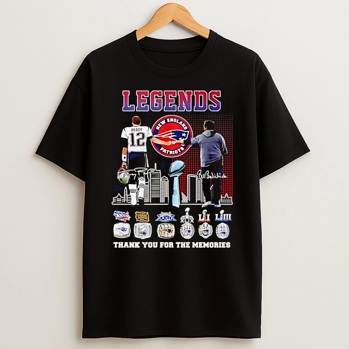 Legends New England Patriots Tom Brady And Bill Belichick Commemorative Signatures T Shirt