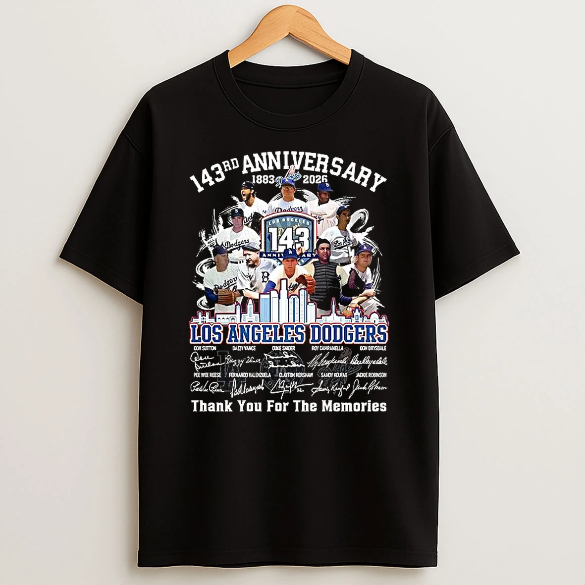 Los Angeles Dodgers Mlb 143rd Anniversary T Hank You For The Memories Name Player Signature T Shirt