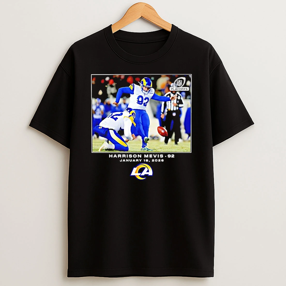 Los Angeles Rams Harrison Mevis Playoffs 2026 Nfl Flash Features T Shirt