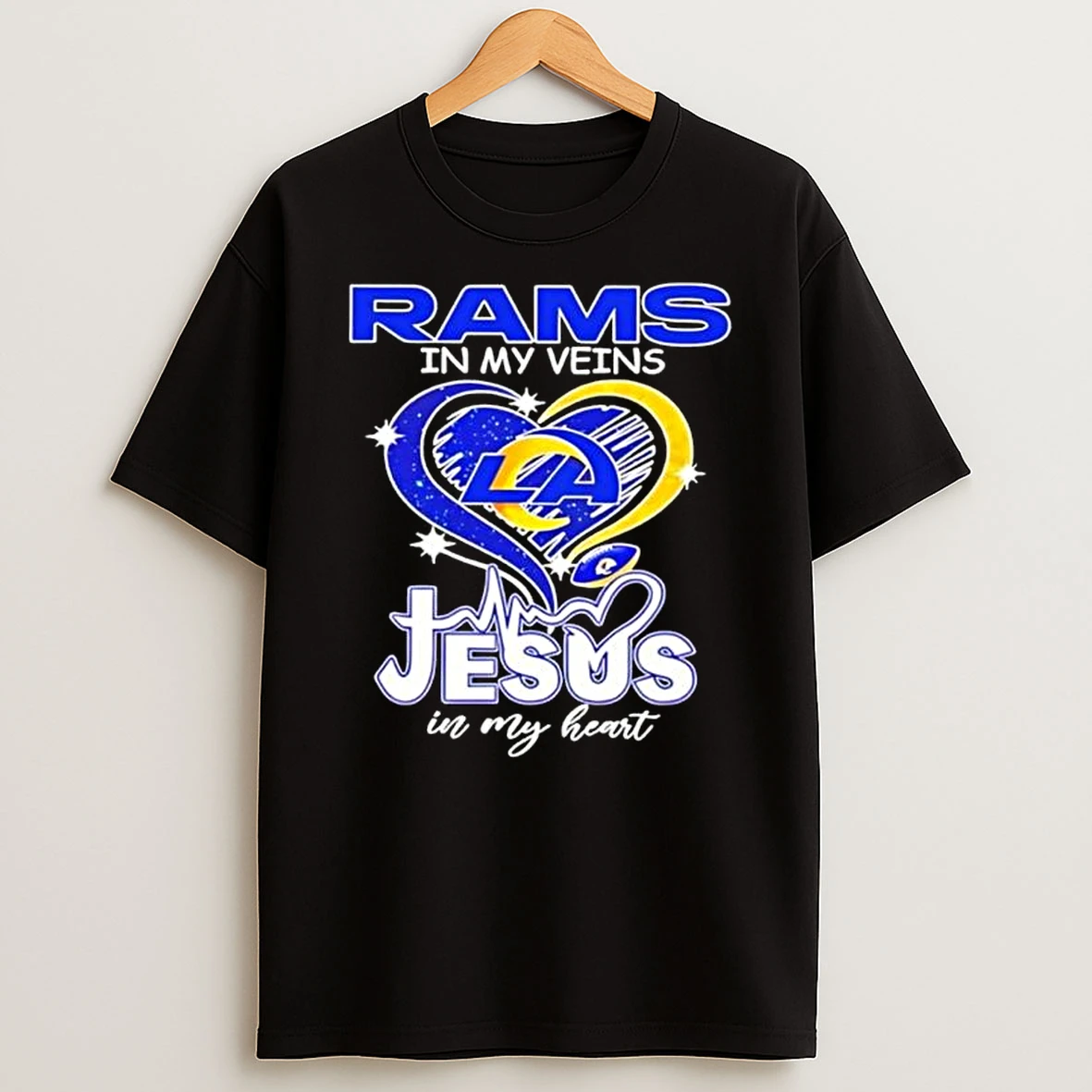 Los Angeles Rams In My Veins Jesus In My Heart 2026 T Shirt