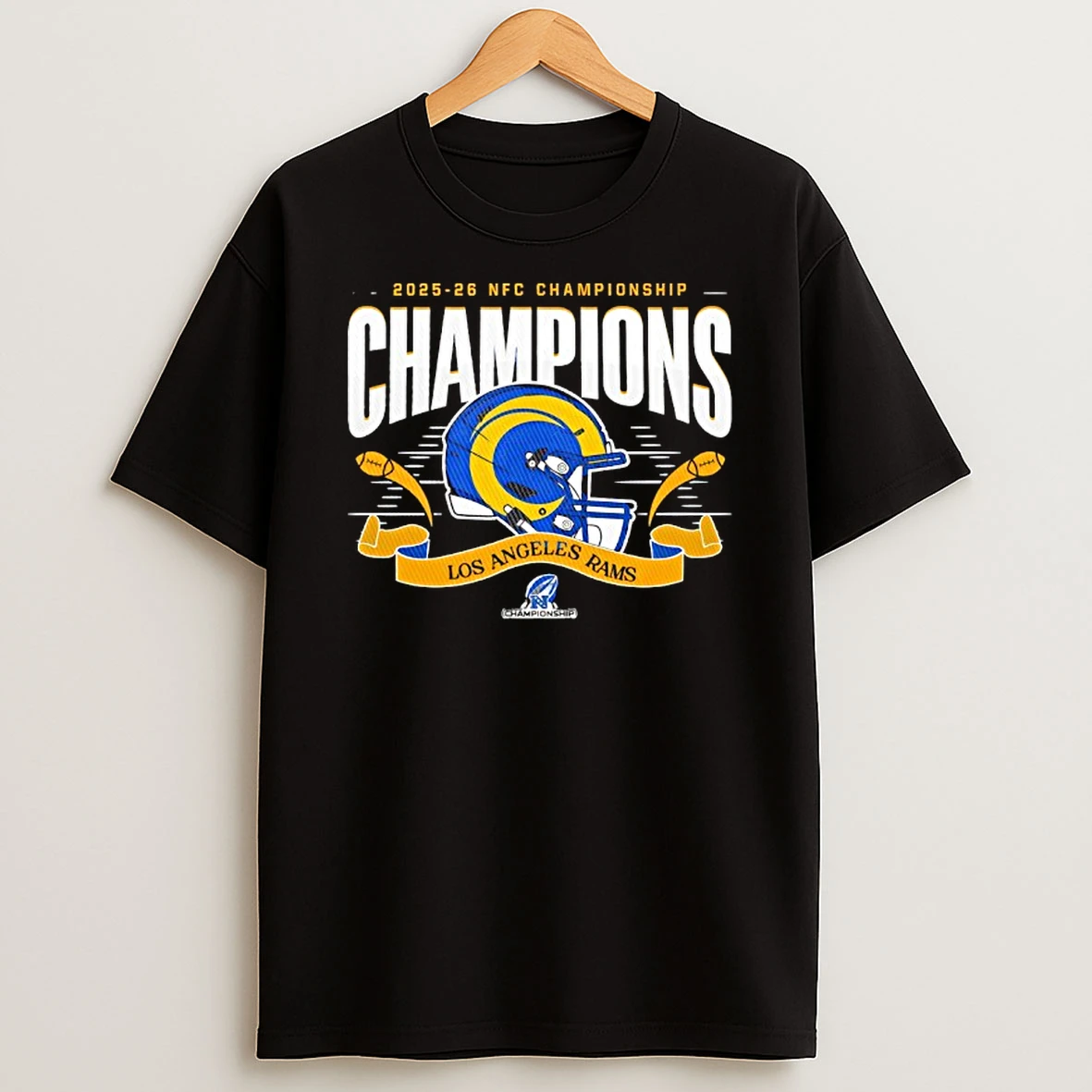 Los Angeles Rams Nfc Championship Champions 2025 26 Big Helmet Center T Shirt