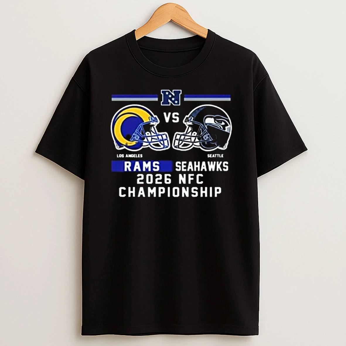 Los Angeles Rams Vs Seattle Seahawks 2026 Nfc Conference Championship Helmet Tee Match Up Helmet T Shirt