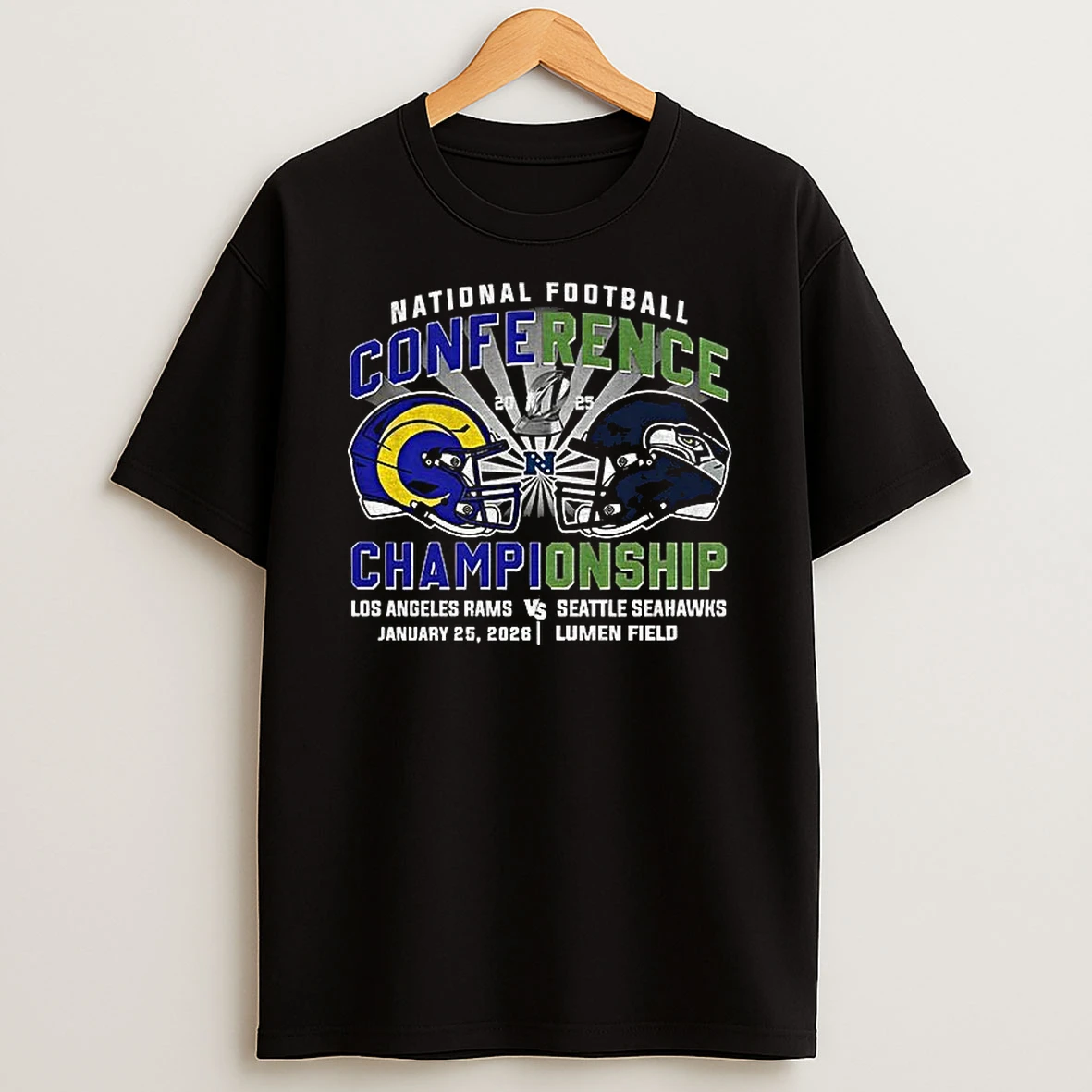 Los Angeles Rams Vs Seattle Seahawks Helmet National Football Conference Championship T Shirt