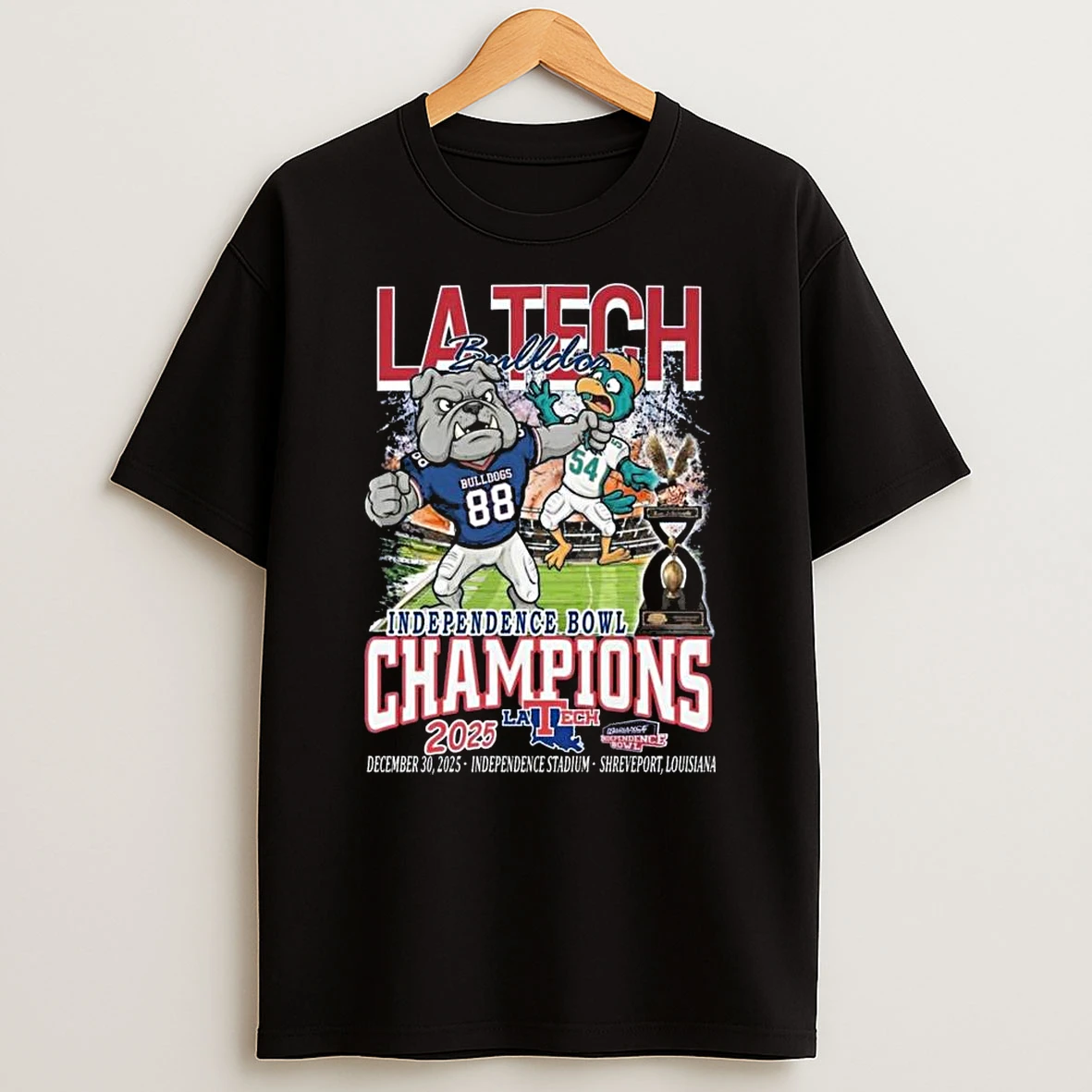 Louisiana Tech Bulldogs Independence Bowl 2025 Champions Mascot T Shirt