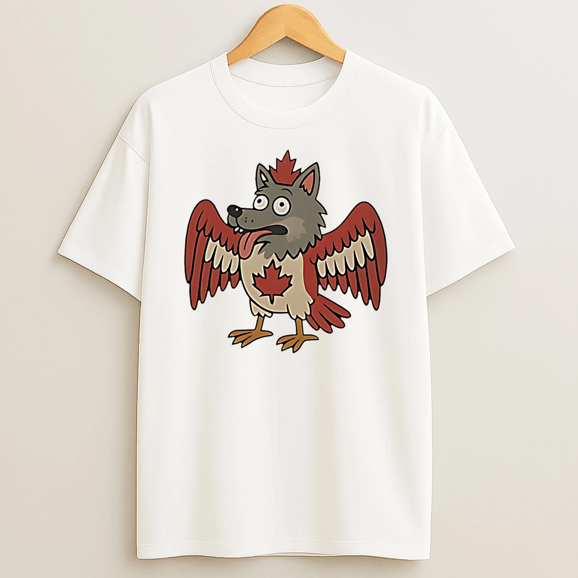 Maple Mad Wolfbird Quirky Canadian Creature Cartoon T Shirt