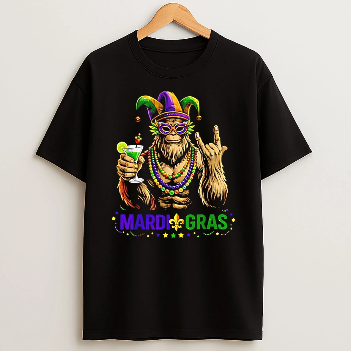 Mardi Gras Bigfoot Rock Sasquatch 2026 T Shirt