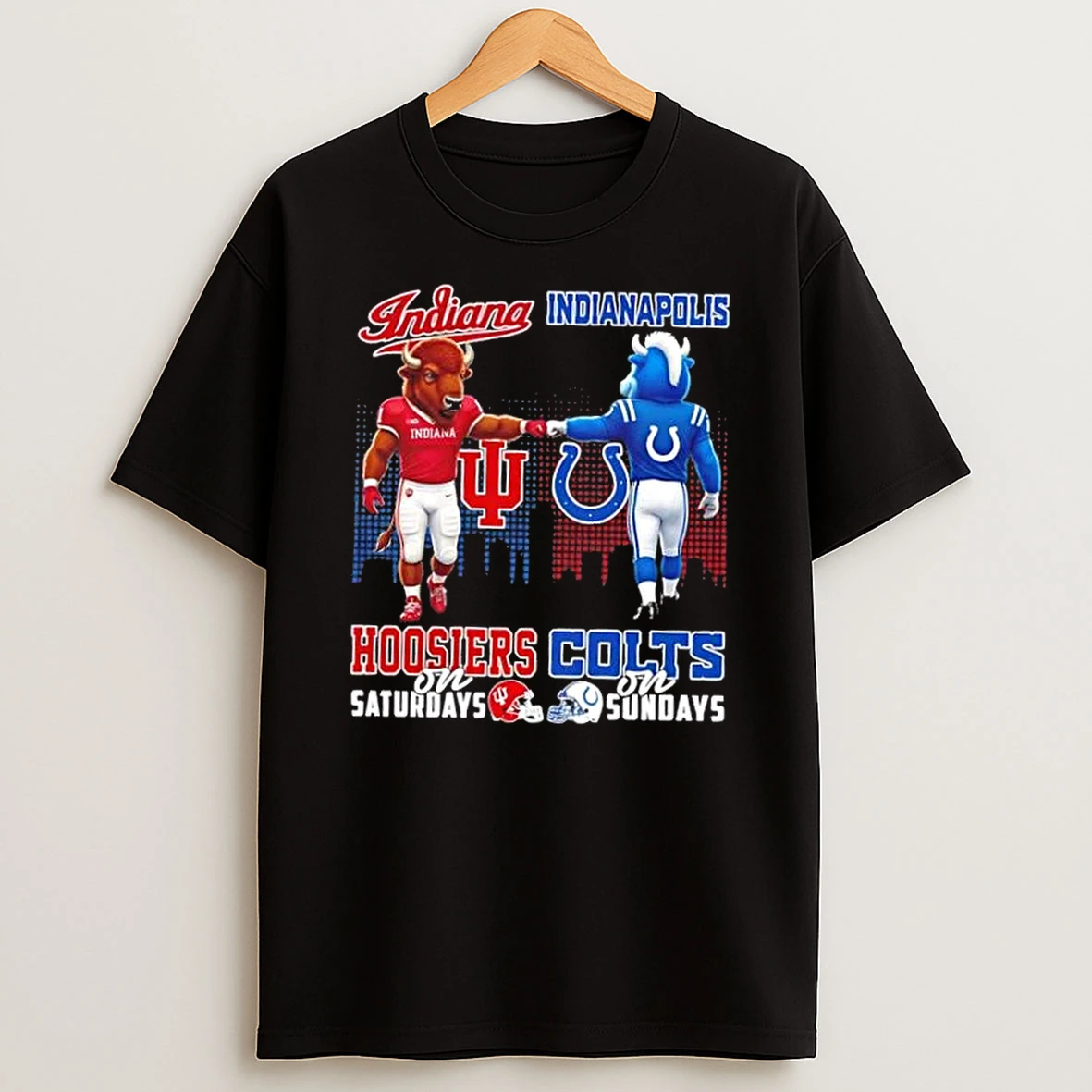 Mascots Indiana Hoosiers On Saturdays Fist Bump Indianapolis Colts On Sundays Skyline T Shirt