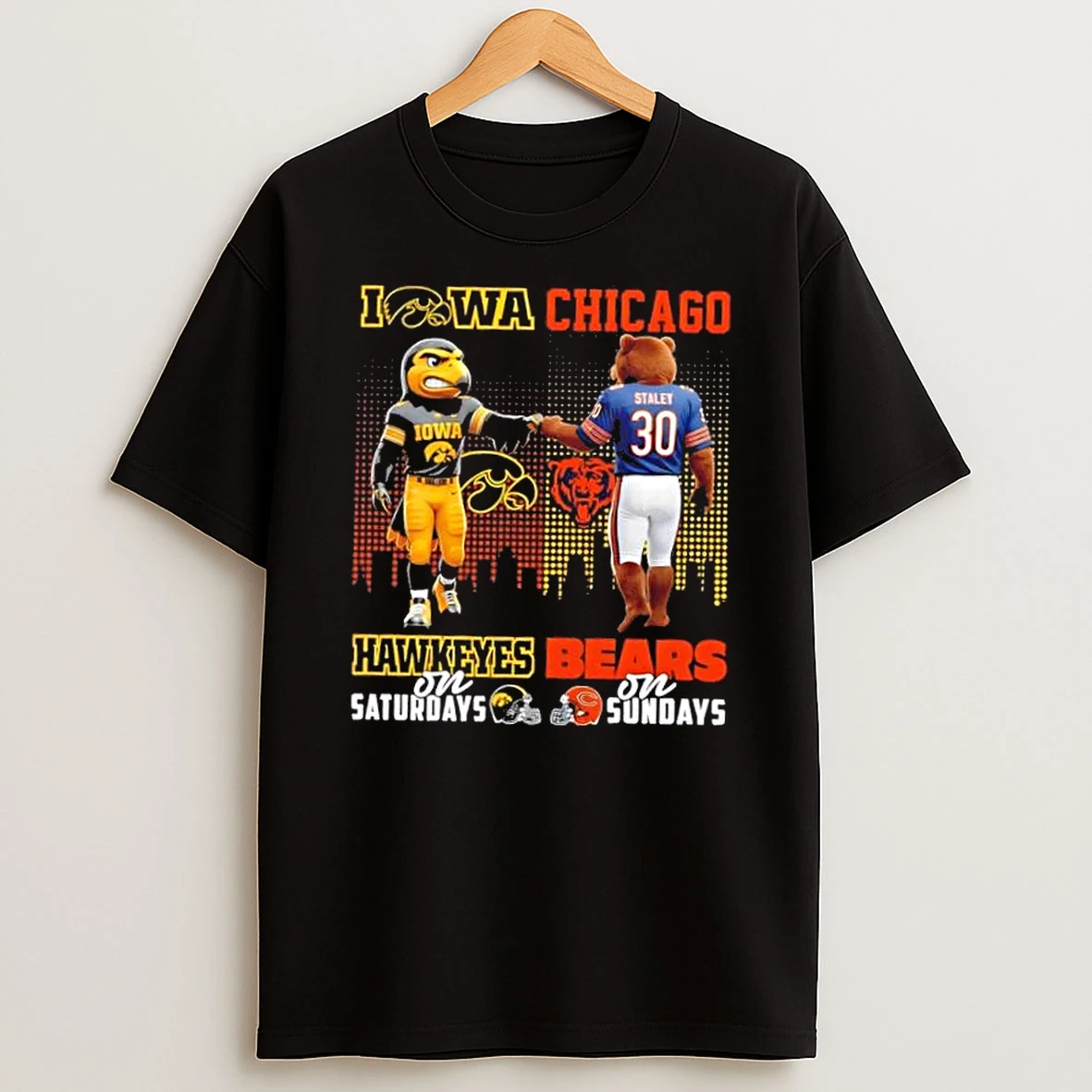 Mascots Iowa Hawkeyes On Saturdays Fist Bump Chicago Bears On Sundays Skyline T Shirt