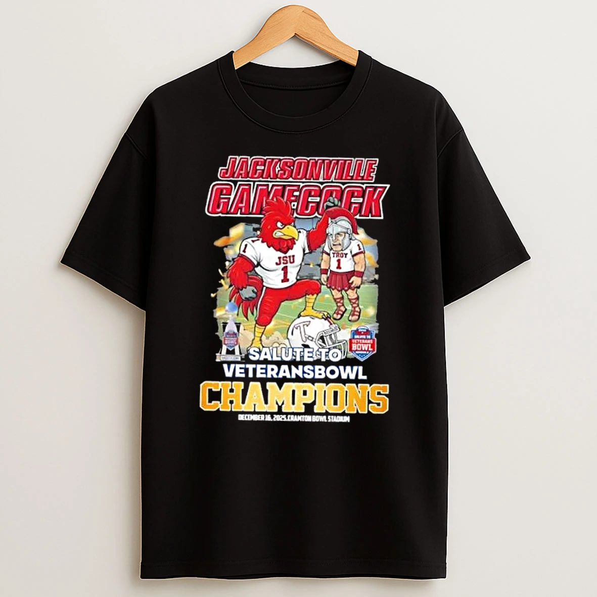 Mascots Jacksonville State Gamecocks Salute To Veteransbowl Champions Cramton Bowl Stadium T Shirt