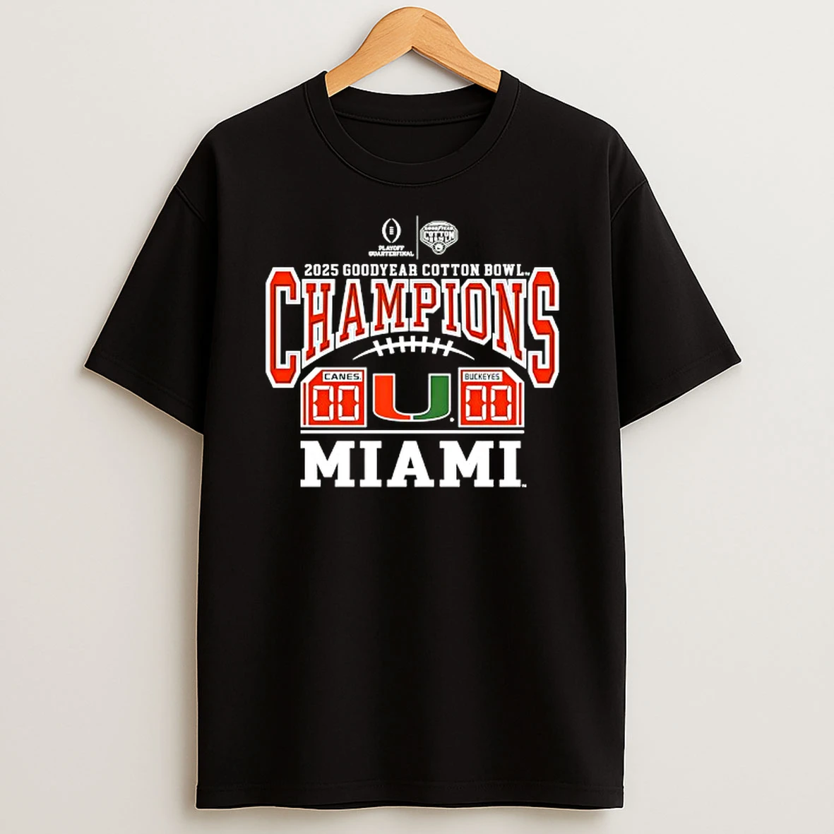 Miami Hurricanes 2025 Goodyear Cotton Bowl Champions Game Score T Shirt